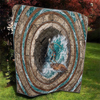 3D Illusion Surfing Skeleton Halloween Quilt Surfboard Bones Ocean Wave Stone Well