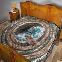 3D Illusion Surfing Skeleton Halloween Quilt Surfboard Bones Ocean Wave Stone Well