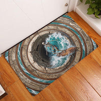 3D Illusion Surfing Skeleton Halloween Rubber Doormat Surfboard Bones Ocean Wave Stone Well