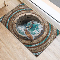 3D Illusion Surfing Skeleton Halloween Rubber Doormat Surfboard Bones Ocean Wave Stone Well