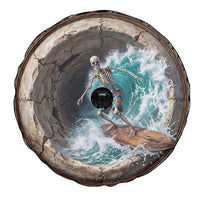 3D Illusion Surfing Skeleton Halloween Spare Tire Cover Surfboard Bones Ocean Wave Stone Well