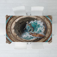 3D Illusion Surfing Skeleton Halloween Tablecloth Surfboard Bones Ocean Wave Stone Well