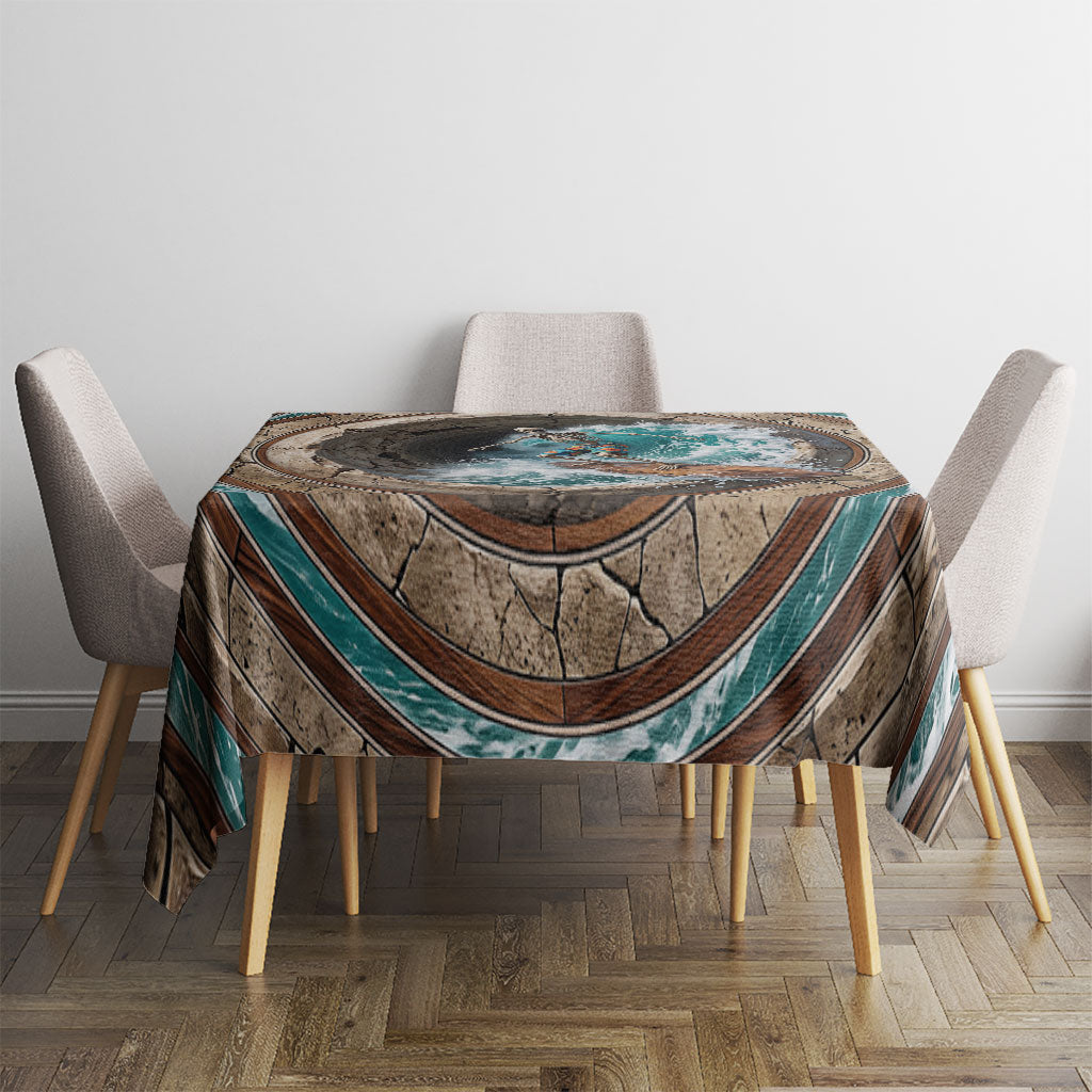 3D Illusion Surfing Skeleton Halloween Tablecloth Surfboard Bones Ocean Wave Stone Well