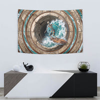 3D Illusion Surfing Skeleton Halloween Tapestry Surfboard Bones Ocean Wave Stone Well