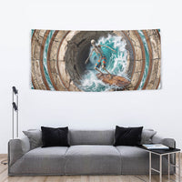 3D Illusion Surfing Skeleton Halloween Tapestry Surfboard Bones Ocean Wave Stone Well