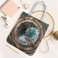 3D Illusion Surfing Skeleton Halloween Tote Bag Surfboard Bones Ocean Wave Stone Well