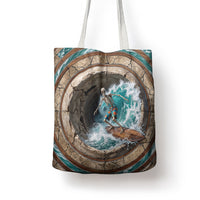 3D Illusion Surfing Skeleton Halloween Tote Bag Surfboard Bones Ocean Wave Stone Well