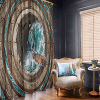 3D Illusion Surfing Skeleton Halloween Window Curtain Surfboard Bones Ocean Wave Stone Well
