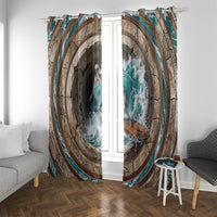 3D Illusion Surfing Skeleton Halloween Window Curtain Surfboard Bones Ocean Wave Stone Well