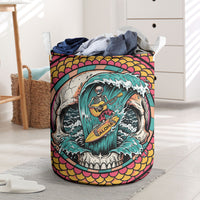3D Illusion Surfing Skull Aloha Halloween Laundry Basket Tropical Guitarist Bones Wave