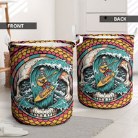3D Illusion Surfing Skull Aloha Halloween Laundry Basket Tropical Guitarist Bones Wave