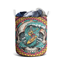 3D Illusion Surfing Skull Aloha Halloween Laundry Basket Tropical Guitarist Bones Wave