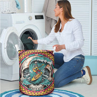 3D Illusion Surfing Skull Aloha Halloween Laundry Basket Tropical Guitarist Bones Wave