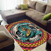 3D Illusion Surfing Skull Aloha Halloween Area Rug Tropical Guitarist Bones Wave