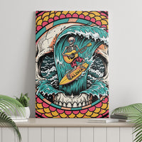3D Illusion Surfing Skull Aloha Halloween Canvas Wall Art Tropical Guitarist Bones Wave