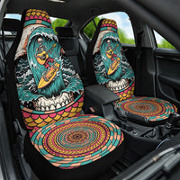 3D Illusion Surfing Skull Aloha Halloween Car Seat Cover Tropical Guitarist Bones Wave