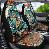 3D Illusion Surfing Skull Aloha Halloween Car Seat Cover Tropical Guitarist Bones Wave