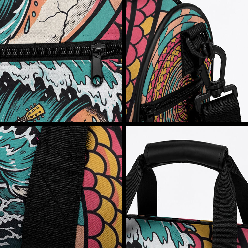 3D Illusion Surfing Skull Aloha Halloween Duffle Bag Tropical Guitarist Bones Wave