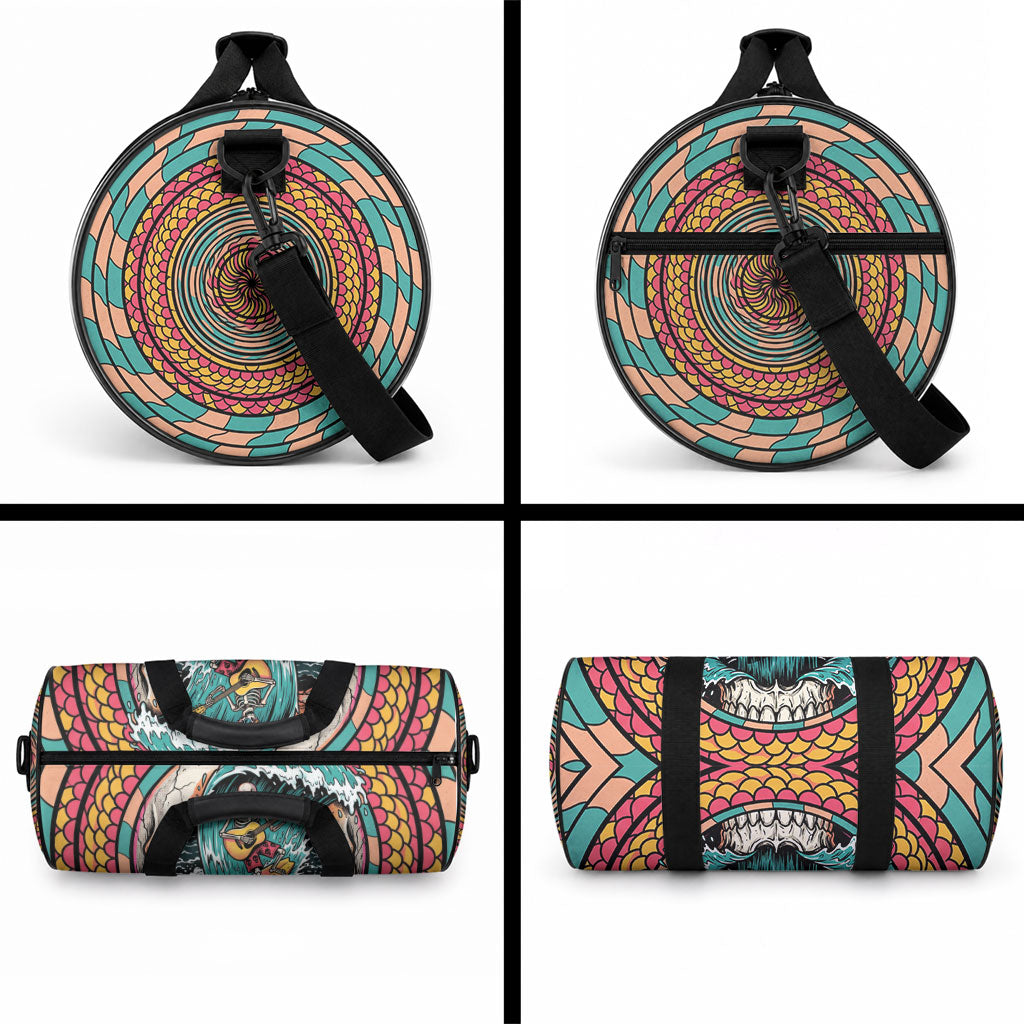 3D Illusion Surfing Skull Aloha Halloween Duffle Bag Tropical Guitarist Bones Wave