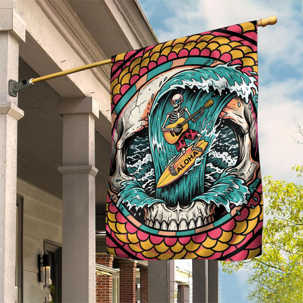 3D Illusion Surfing Skull Aloha Halloween Garden Flag Tropical Guitarist Bones Wave