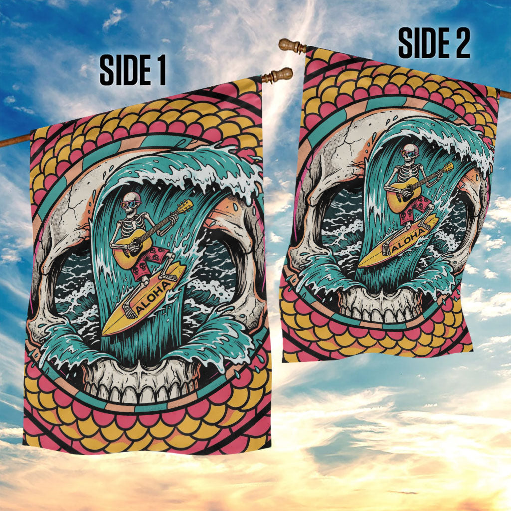 3D Illusion Surfing Skull Aloha Halloween Garden Flag Tropical Guitarist Bones Wave