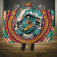 3D Illusion Surfing Skull Aloha Halloween Hooded Blanket Tropical Guitarist Bones Wave