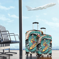 3D Illusion Surfing Skull Aloha Halloween Luggage Cover Tropical Guitarist Bones Wave