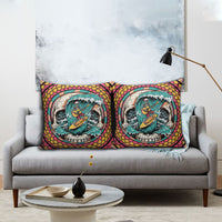 3D Illusion Surfing Skull Aloha Halloween Pillow Cover Tropical Guitarist Bones Wave
