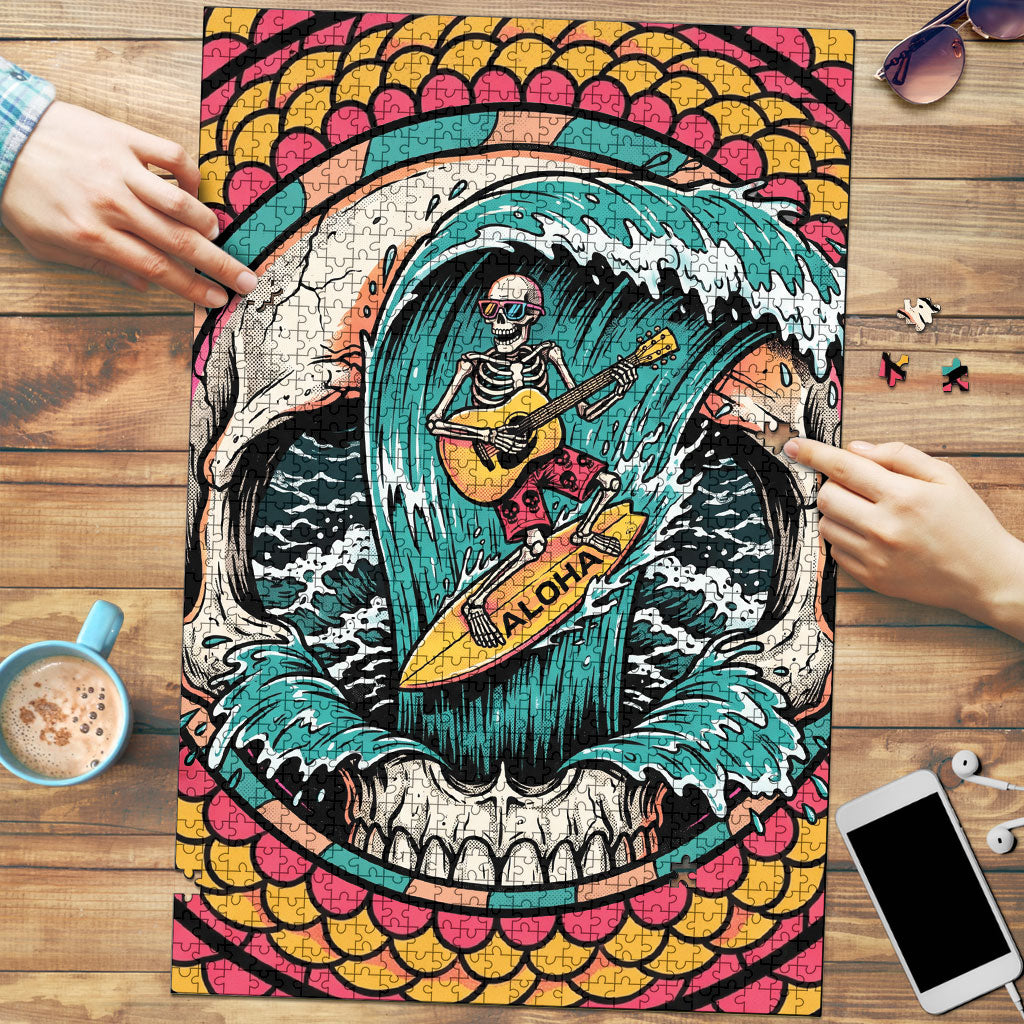 3D Illusion Surfing Skull Aloha Halloween Puzzle Tropical Guitarist Bones Wave