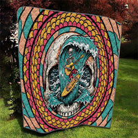 3D Illusion Surfing Skull Aloha Halloween Quilt Tropical Guitarist Bones Wave