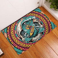 3D Illusion Surfing Skull Aloha Halloween Rubber Doormat Tropical Guitarist Bones Wave