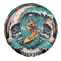3D Illusion Surfing Skull Aloha Halloween Spare Tire Cover Tropical Guitarist Bones Wave