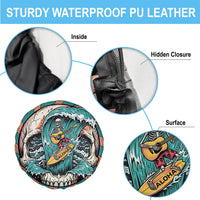 3D Illusion Surfing Skull Aloha Halloween Spare Tire Cover Tropical Guitarist Bones Wave