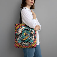 3D Illusion Surfing Skull Aloha Halloween Tote Bag Tropical Guitarist Bones Wave