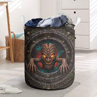3D Illusion Haunted Tiki Totem Halloween Laundry Basket Polynesian Wood Spirit Fiery DT05 Brown - Polynesian Pride