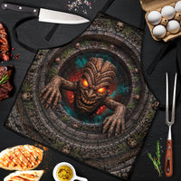 3D Illusion Haunted Tiki Totem Halloween Apron Polynesian Wood Spirit Fiery DT05 Brown - Polynesian Pride