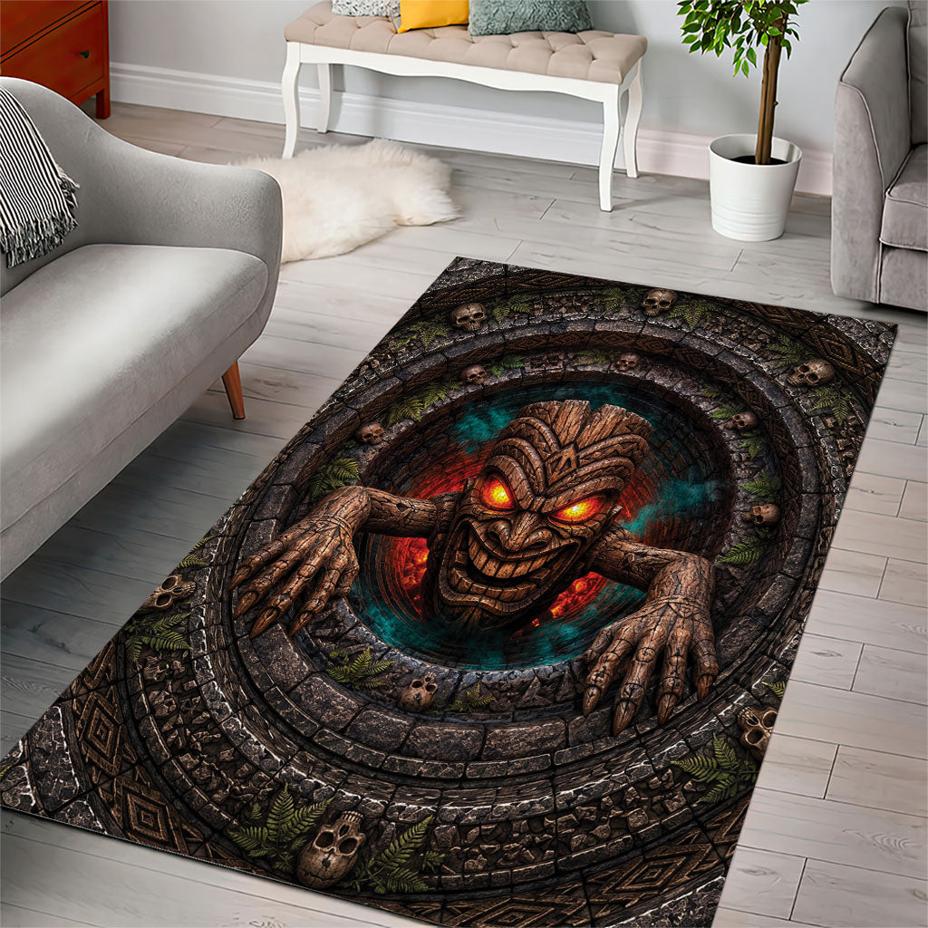 3D Illusion Haunted Tiki Totem Halloween Area Rug Polynesian Wood Spirit Fiery DT05 - Polynesian Pride