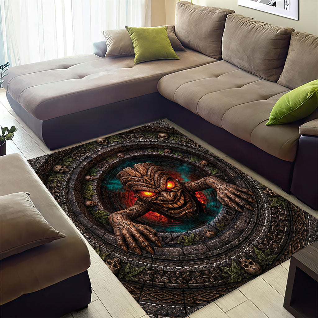 3D Illusion Haunted Tiki Totem Halloween Area Rug Polynesian Wood Spirit Fiery DT05 - Polynesian Pride