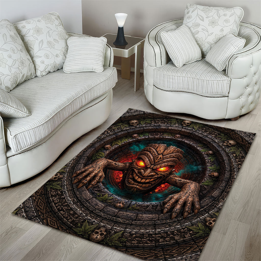 3D Illusion Haunted Tiki Totem Halloween Area Rug Polynesian Wood Spirit Fiery DT05 - Polynesian Pride