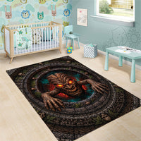 3D Illusion Haunted Tiki Totem Halloween Area Rug Polynesian Wood Spirit Fiery DT05 - Polynesian Pride
