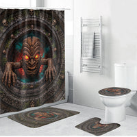3D Illusion Haunted Tiki Totem Halloween Bathroom Set Polynesian Wood Spirit Fiery DT05 Bathroom Set (4 pcs) Brown - Polynesian Pride