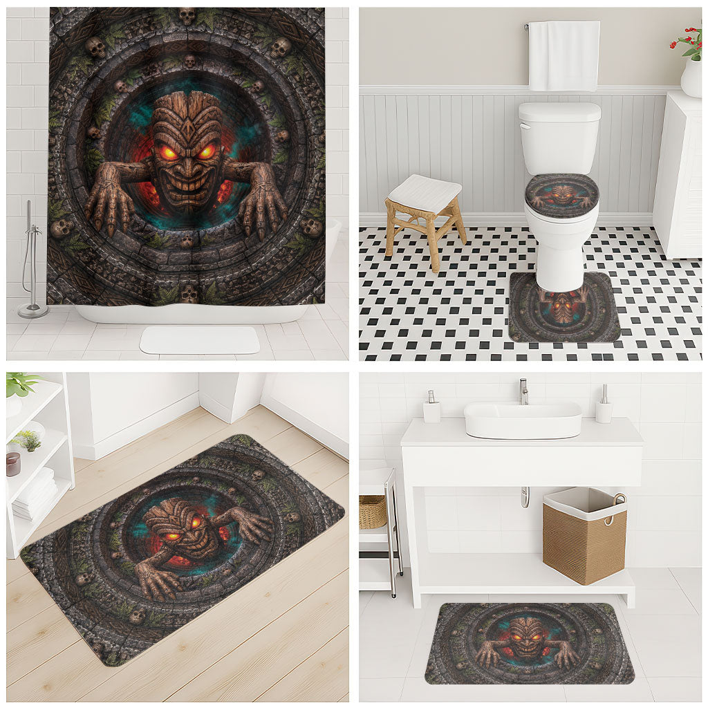3D Illusion Haunted Tiki Totem Halloween Bathroom Set Polynesian Wood Spirit Fiery DT05 - Polynesian Pride