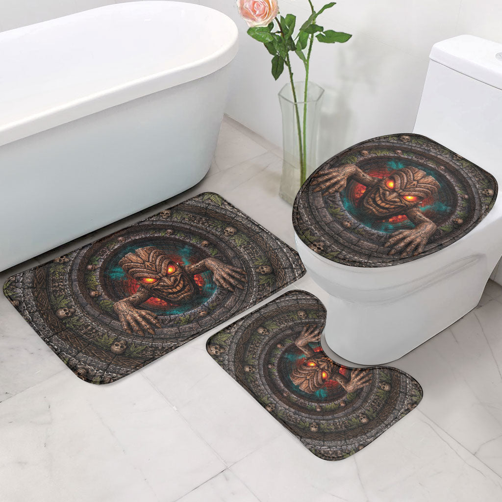 3D Illusion Haunted Tiki Totem Halloween Bathroom Set Polynesian Wood Spirit Fiery DT05 - Polynesian Pride