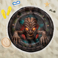 3D Illusion Haunted Tiki Totem Halloween Beach Blanket Polynesian Wood Spirit Fiery DT05 One Size 150cm Brown - Polynesian Pride