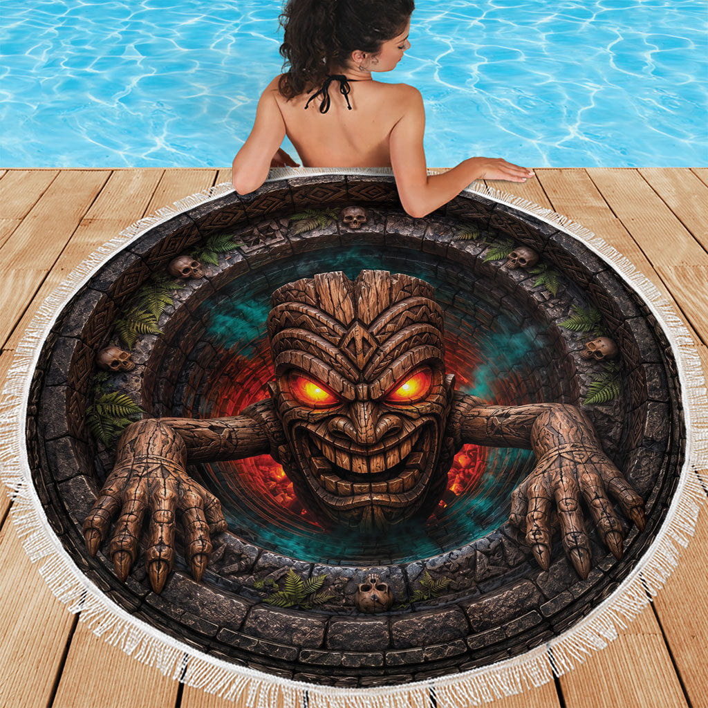 3D Illusion Haunted Tiki Totem Halloween Beach Blanket Polynesian Wood Spirit Fiery DT05 - Polynesian Pride