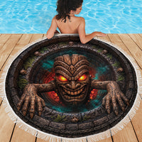 3D Illusion Haunted Tiki Totem Halloween Beach Blanket Polynesian Wood Spirit Fiery DT05 - Polynesian Pride
