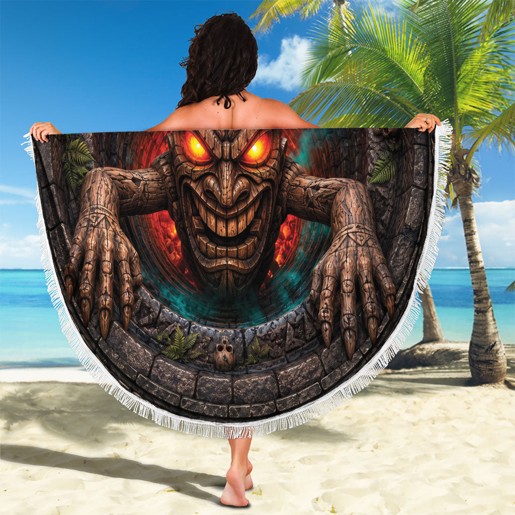 3D Illusion Haunted Tiki Totem Halloween Beach Blanket Polynesian Wood Spirit Fiery DT05 - Polynesian Pride