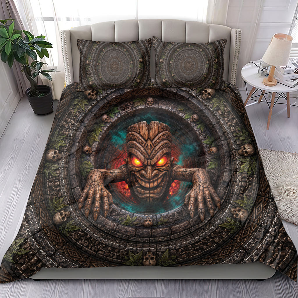 3D Illusion Haunted Tiki Totem Halloween Bedding Set Polynesian Wood Spirit Fiery DT05 - Polynesian Pride