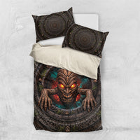 3D Illusion Haunted Tiki Totem Halloween Bedding Set Polynesian Wood Spirit Fiery DT05 US Twin 172cm x 218cm Brown - Polynesian Pride