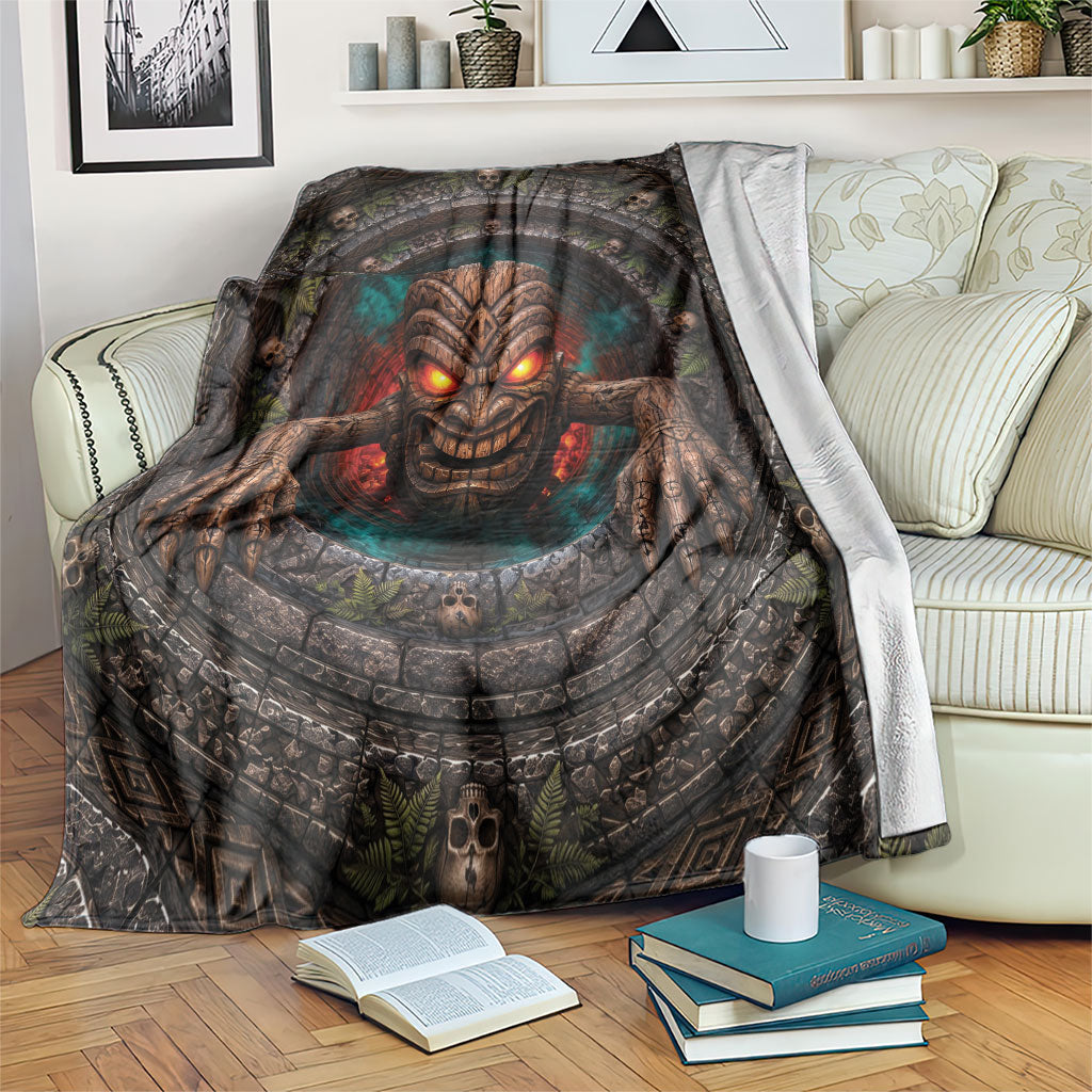 3D Illusion Haunted Tiki Totem Halloween Blanket Polynesian Wood Spirit Fiery